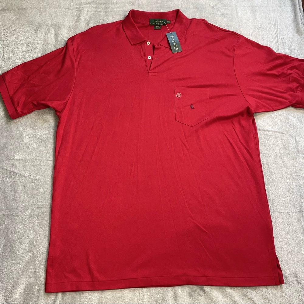 New Lauren Ralph Lauren Polo Shirt XXL Men's Soft Touch Cotton Pocket Red Vtg